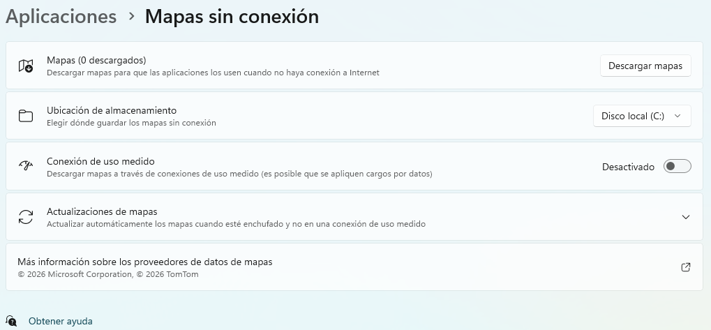 Configuración de Windows eliminando los mapas descargados sin conexión