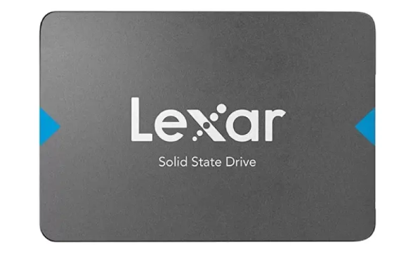 Disco sólido SSD SATA de 2.5 pulgadas con sus conectores de datos y energía expuestos